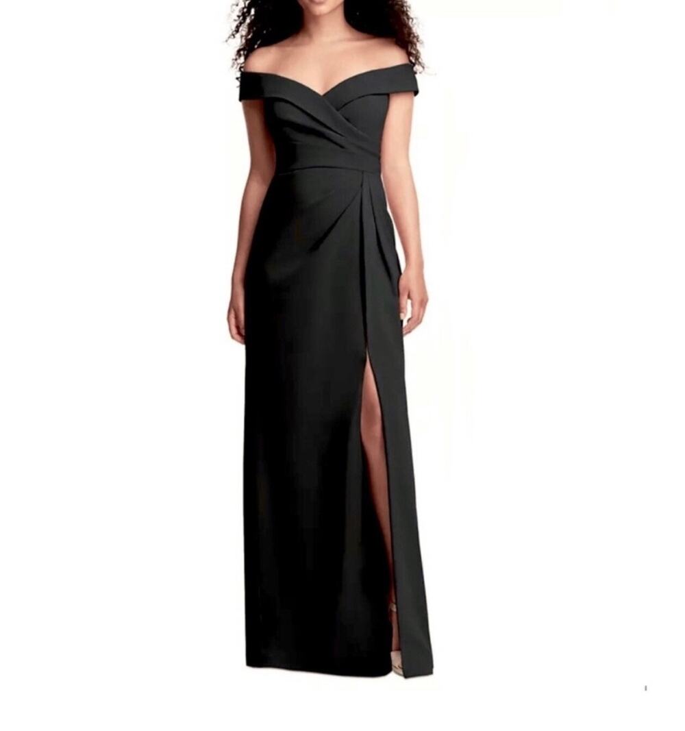 After Six Solid 6872 Faux Wrap Dress Off Shoulder Formal Black Women Size 20 NEW